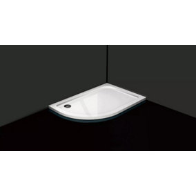 Left Hand Offset Quadrant 1000mm x 800mm Stone Resin 30mm Slimline Bathroom Shower Tray with Free 90mm Tray Waste