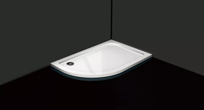 Left Hand Offset Quadrant 1200mm x 800mm Stone Resin 30mm Slimline Bathroom Shower Tray with Free 90mm Tray Waste