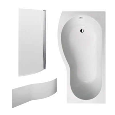 Left Hand Shower Bath Bundle - Includes Tub, Curved 6mm Safety Glass Bath Screen and Front Panel - 1700mm