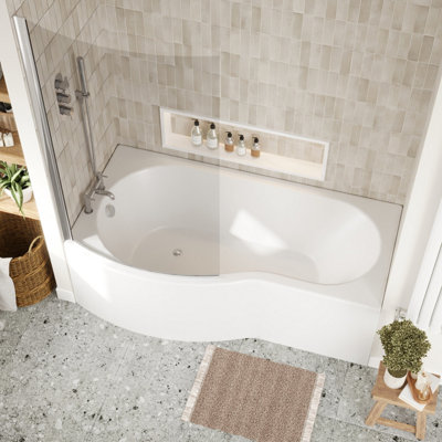 Left Hand Shower Bath Bundle - Includes Tub, Curved 6mm Safety Glass Bath Screen and Front Panel - 1700mm