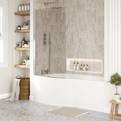 Left Hand Shower Bath Bundle - Includes Tub, Curved 6mm Safety Glass Bath Screen and Front Panel - 1700mm