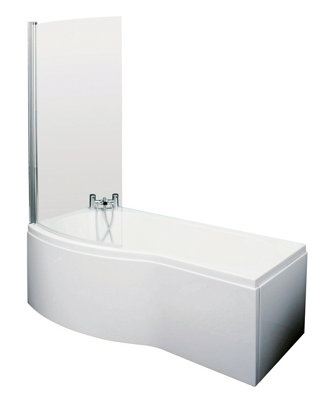 Left Hand Shower Bath Bundle - Includes Tub, Curved 6mm Safety Glass Screen and Front Panel - 1500mm