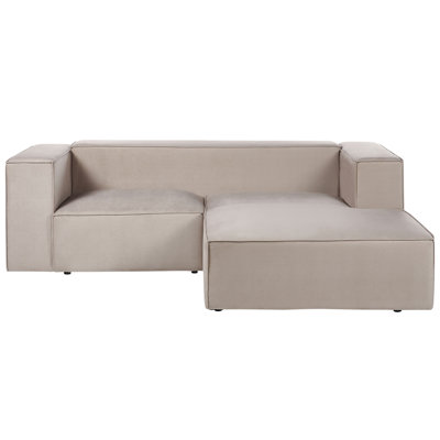 Left Hand Velvet 2 Seater Corner Sofa Taupe Beige VERNON