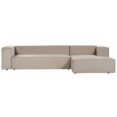 Left Hand Velvet 3 Seater Corner Sofa Taupe Beige VERNON