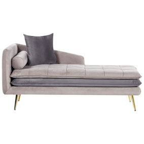 Left Hand Velvet Chaise Lounge Beige and Grey GONESSE