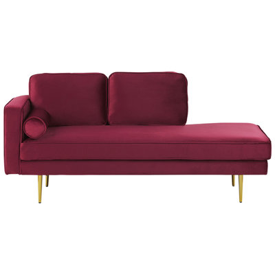 Left Hand Velvet Chaise Lounge Dark Red MIRAMAS