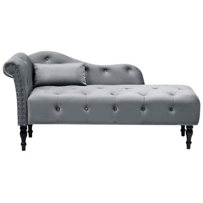 Left Hand Velvet Chaise Lounge Grey IVRY