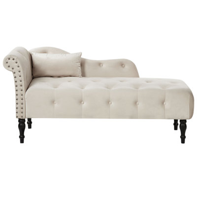 Left Hand Velvet Chaise Lounge Light Beige IVRY