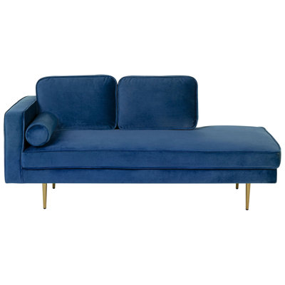 Left Hand Velvet Chaise Lounge Navy Blue MIRAMAS