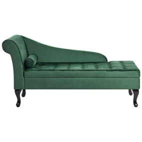 Left Hand Velvet Chaise Lounge with Storage Dark Green PESSAC