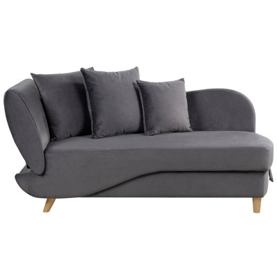 Left Hand Velvet Chaise Lounge with Storage Dark Grey MERI II