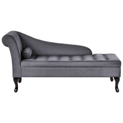 Left Hand Velvet Chaise Lounge with Storage Dark Grey PESSAC