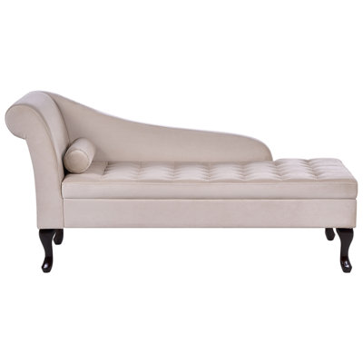 Left Hand Velvet Chaise Lounge with Storage Light Beige PESSAC