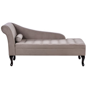 Left Hand Velvet Chaise Lounge with Storage Taupe PESSAC