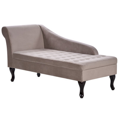 Left Hand Velvet Chaise Lounge with Storage Taupe PESSAC
