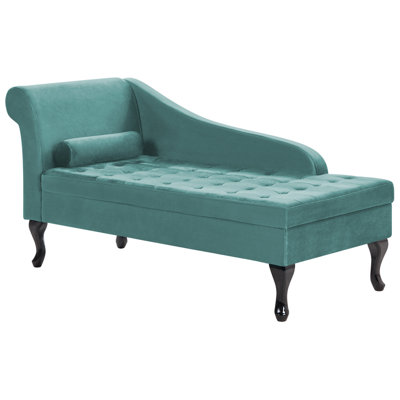 Left Hand Velvet Chaise Lounge with Storage Teal PESSAC