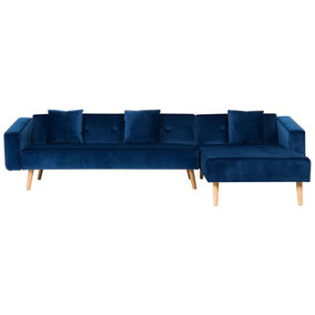 Left Hand Velvet Corner Sofa Bed Blue VADSO