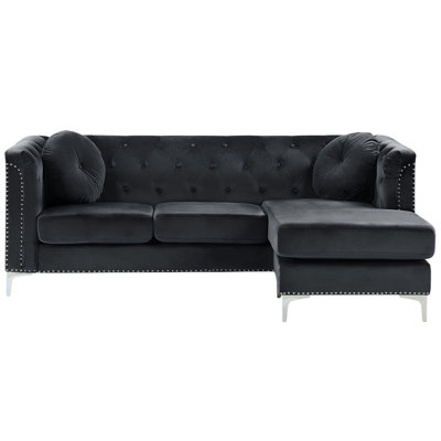 Left Hand Velvet Corner Sofa Black FLEN