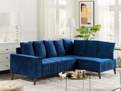 Left Hand Velvet Corner Sofa Blue GRENA