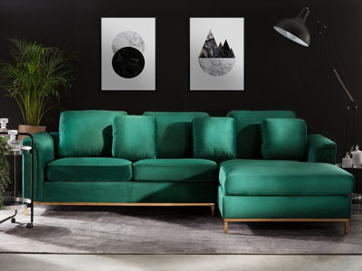 Left Hand Velvet Corner Sofa Emerald Green OSLO