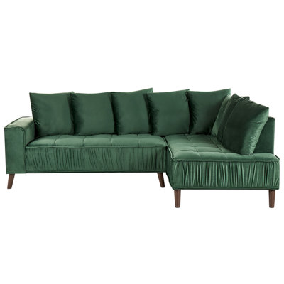 Left Hand Velvet Corner Sofa Green GRENA