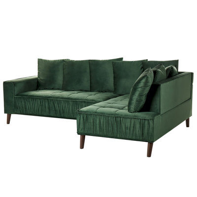 Left Hand Velvet Corner Sofa Green GRENA