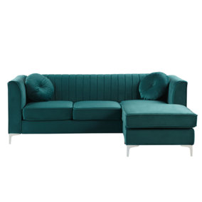 Left Hand Velvet Corner Sofa Green TIMRA