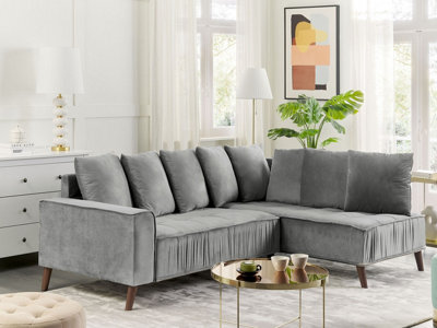 Left Hand Velvet Corner Sofa Grey GRENA