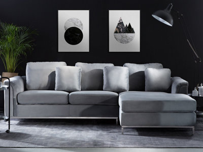 Left Hand Velvet Corner Sofa Light Grey OSLO