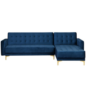 Left Hand Velvet Corner Sofa Navy Blue ABERDEEN