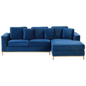Left Hand Velvet Corner Sofa Navy Blue OSLO