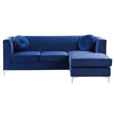 Left Hand Velvet Corner Sofa Navy Blue TIMRA