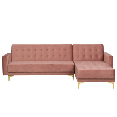 Left Hand Velvet Corner Sofa Pink ABERDEEN