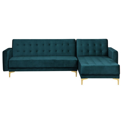 Left Hand Velvet Corner Sofa Teal ABERDEEN