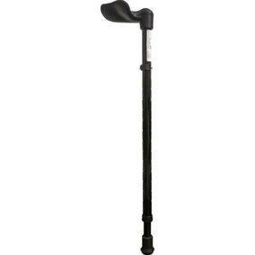 Left Handed Ergonomic Handled Walking Stick - Telescopic Height - Gloss Black