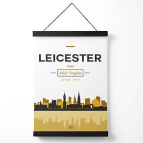 Leicester Yellow and Black City Skyline Medium Poster with Black Hanger