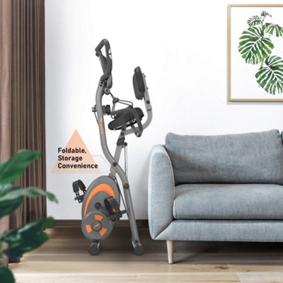 Leikefitness Folding Stationary Exercise Bike - Recumbent/Upright With Arm Bands & LCD