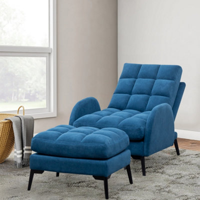 Leisure Recliner Armchair and Ottoman Set with Footstool and Metal Legs Blue