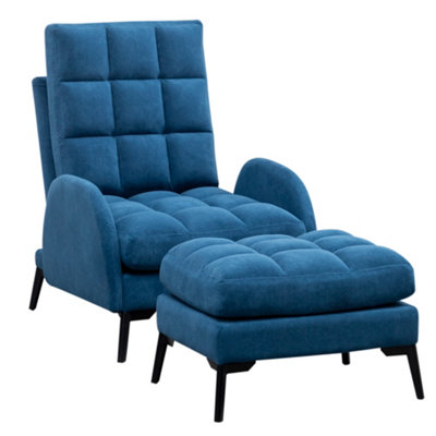 Leisure Recliner Armchair and Ottoman Set with Footstool and Metal Legs Blue