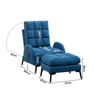 Leisure Recliner Armchair and Ottoman Set with Footstool and Metal Legs Blue
