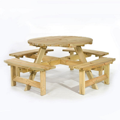LeisureBench York 8 Seat Round 180cm Picnic Table Durable Heavy Duty Pub Picnic Bench Green Pine