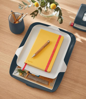 Leitz Cosy Velvet Grey Letter Tray with Desk Organiser A4