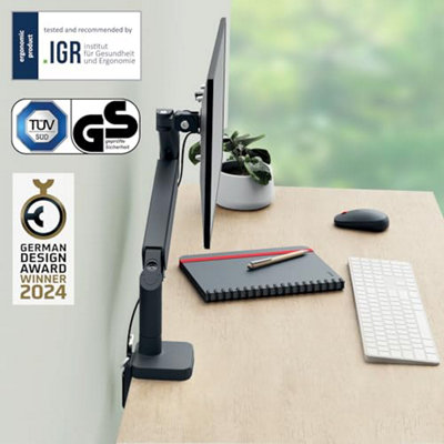 Leitz Ergo Space Saving Single Monitor Arm, TÜV and IGR Certified, Versatile Fold Flat Arms, Dark Grey Monitor Arm for Up to 32"