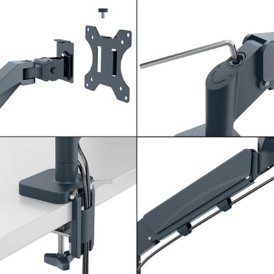 Leitz Ergo Space Saving Single Monitor Arm, TÜV and IGR Certified, Versatile Fold Flat Arms, Dark Grey Monitor Arm for Up to 32"