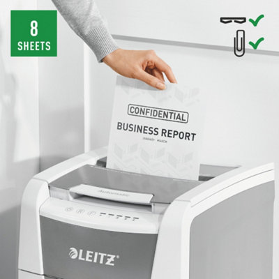 Leitz IQ Autofeed White Small Office Cross Cut Paper Shredder P4 34 Litre