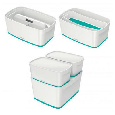 Leitz MyBox Wow White Ice Blue 4-Pack Small Storage Box with Lid 5 Litre