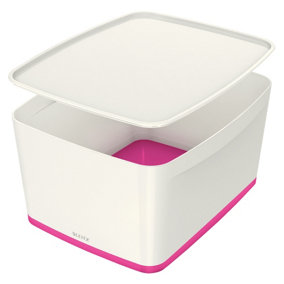 Leitz MyBox Wow White Pink 4-Pack Large Storage Box with Lid 18 Litre