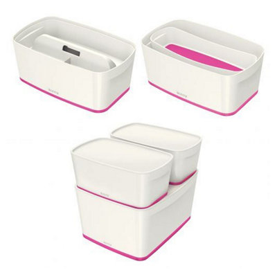 Leitz MyBox Wow White Pink 4-Pack Small Storage Box with Lid 5 Litre