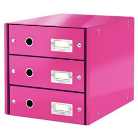 Leitz Wow Click & Store Pink 3 Drawer Cabinet with Thumbhole and Label Holders A4