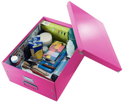 Leitz Wow Click & Store Pink Storage Box with Metal Handles Large